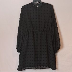 SHEIN Curve Swiss Dot Black Long Sleeve Dress